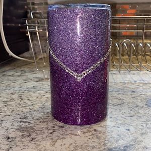 NWOT Purple ombré glitter epoxy rhinestone  tumbler w/handle NOT PART OF. 25